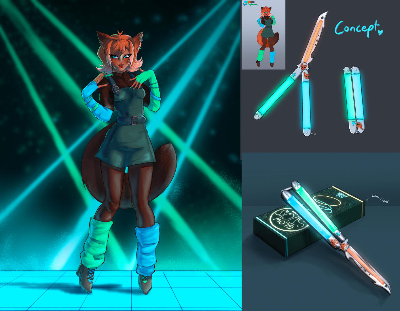 Split Complimentary Fox &amp; Glowstick Balisong