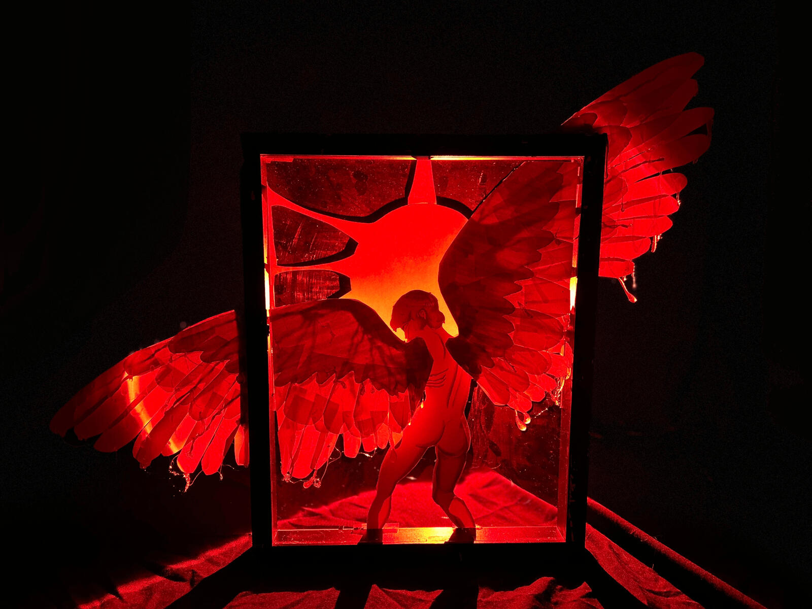 Icarus Shadowbox (Colored Pencil, Wire, Paper)