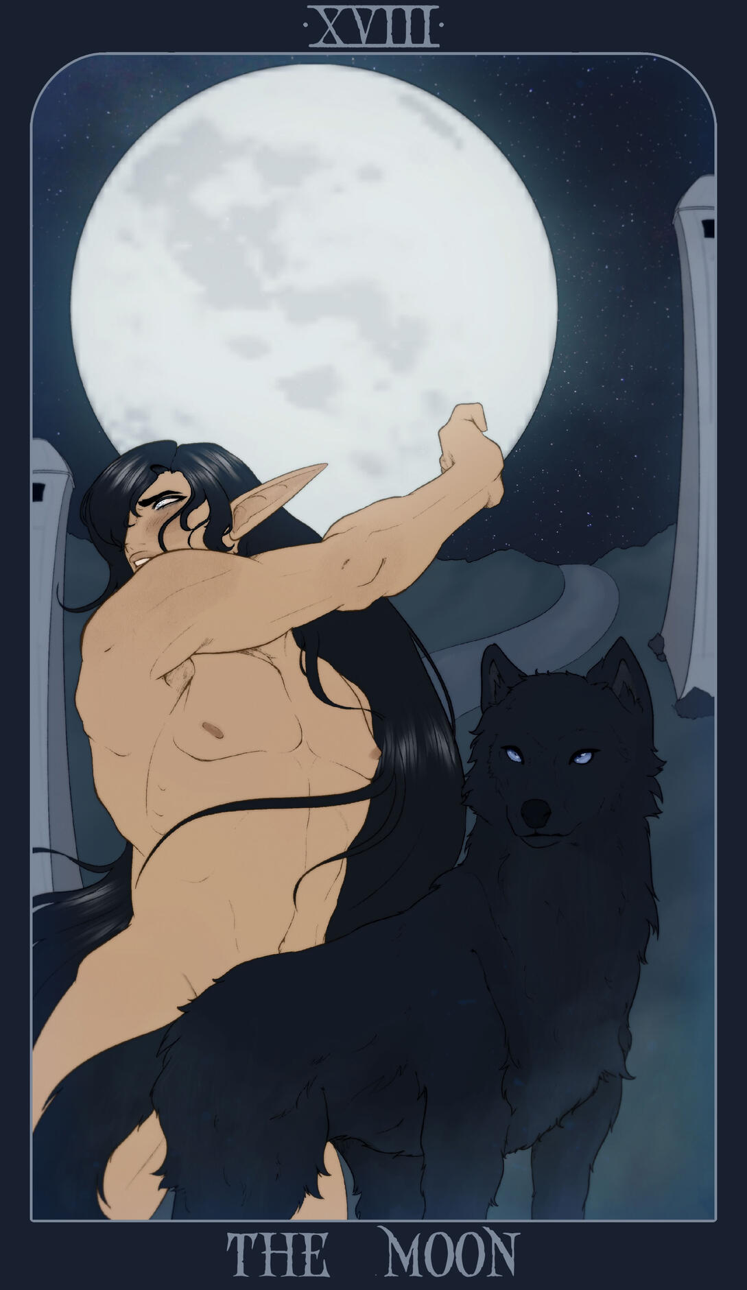 Malpion as the Moon. A shadow-wielding elf with a softer, worn presence. He embodies the reversed Moon: fear, self-deception, and blurred reality. Haunted by loss, he longs for the Sun, chasing her light as she moves on, leaving him behind.